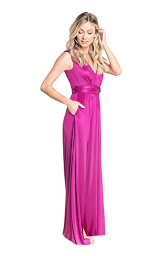 Image of DRESS THE POPULATION Women's Krista V Neck Tie Waist Coated Jersey Slit Front Maxi Dress