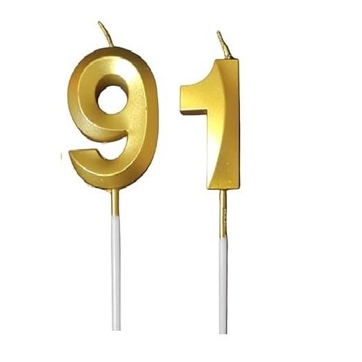 Image of ToyUniverse Number 91 Gold Candle | Ninety One Number Candle | Number 91 Metallic Gold Candle for Ninety First Birthday,Anniversary, Surprise Party Cake Decoration Candle (Pack of 2,Number 91)