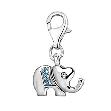 Quiges 3D Elephant Clip On Charm Pendant Silver Plated with Cubic Zirconia Womens Jewellery