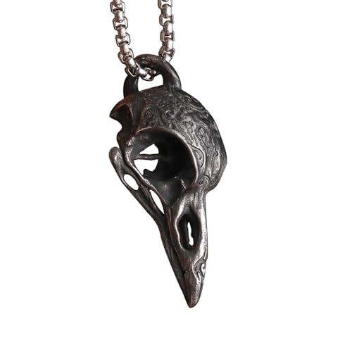Raven Skull Necklace, Metal Viking Gothic Pendant Jewelry Gifts for Men and Women, Black
