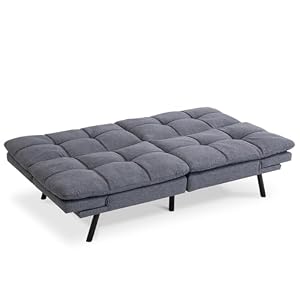 Hcore Convertible Futon Sofa BedGray Fabric Memory Foam LoveseatSmall Euro Lounger Sofa for Compact Living SpacesApartmentDormStudioGuest RoomHome OfficeCushionGrey Fabric