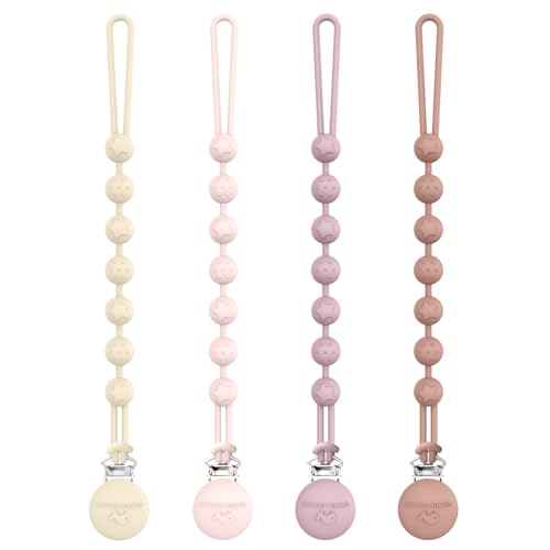 Image of Cuddle Campus Silicone Pacifier Clip Holder with One Piece Design, Pack of 4 Soft Flexible Binky Clips with Texture for Baby Boy and Girl (0-6M) Set 5
