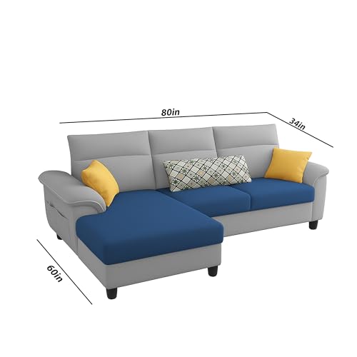 Image of Casaliving Seams LHS 4 Seater L Shape Sofa for Living Room (Blue Grey Fabric) Premium Fabric Sofa