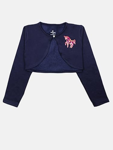 Image of KiddoPanti Girls Fleece Crop Length Shrug | Cotton Poly Fleece Fabric |Sequin Patch on Chest | Front Open Pearl Button Closure | Crop Length, Full Sleeve | Lightweigth & Breathable Girls Shrug