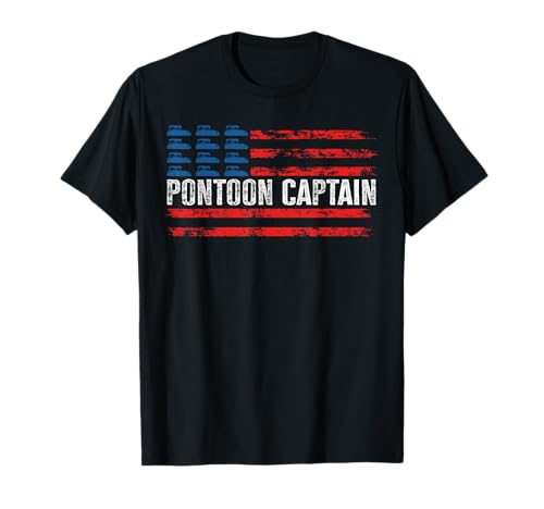 American Flag Boating Clothing Men's Black Pontoon Boat Captain 4th of July T-Shirt
