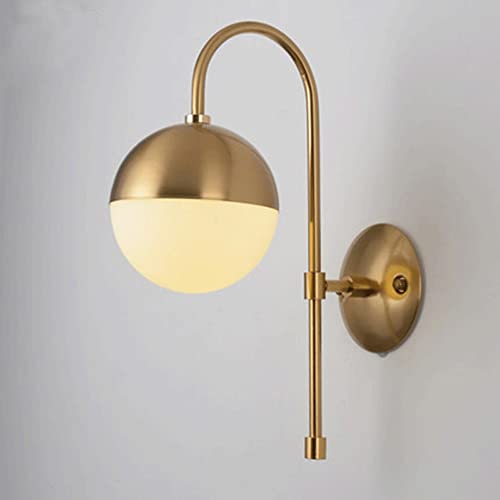 Aplique de Pared para Dormitorio, mesita de Noche, Cuerpo con Acabado Dorado y Pantalla esférica de Cristal, Apliques Decorativos para Sala de Estar, Pasillo, Comedor, Accesorios.