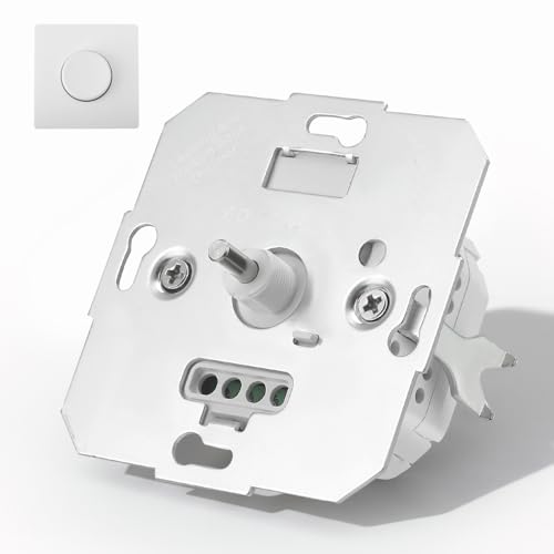 Variatore a Rotazione da Incasso per LED 5-300W, 220-240V, con Placca di Copertura Bianca – Dimmer per Lampadine LED Dimmabili, Alogene e a Incandescenza