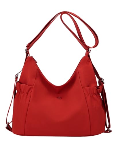 Cherry-red nylon shoulder bag