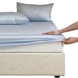 QAUUCP Sabana Bajera Sábana Ajustable de Seda de Morera con Bandas elásticas, Funda de colchón Completa, Funda de Cama Suave Antideslizante, Ropa de Cama(Sky Blue,120x200x30cm)