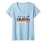 Mujer Calafell Tarragona - Turismo de Playa Retro Camiseta Cuello V