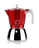 Levitantes Rote Aluminium-Kaffeemaschine für 9 Tassen, ideal für die schnelle und effiziente Zubereitung von Kaffee für Zuhause und Meetings.