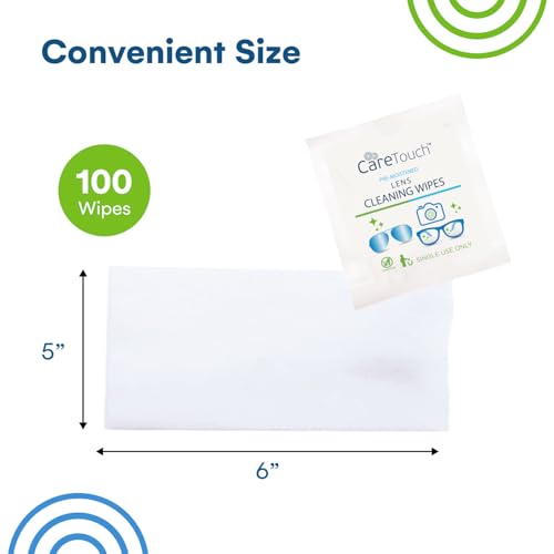 Care Touch Pre-Moistened Lens Cleaning Cloths | 100 Individually Wrapped Wipes | Great for Eyeglasse