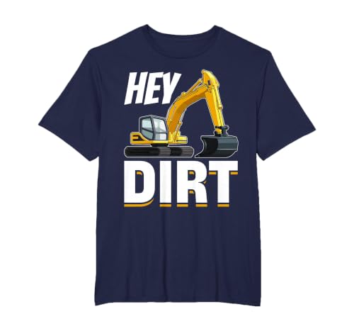 Excavator Construction - Hey Dirt! T-Shirt, Men's Big and Tall, Navy Blue, 2X Tall