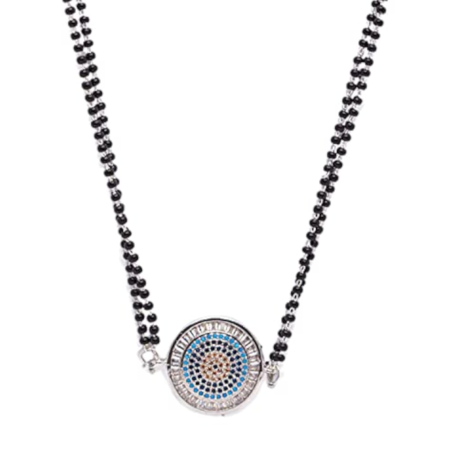 Evil Eye Long Silver Mangalsutra Pendant