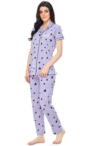 Image of ZEYO Women's Cotton Heart Printed Night Suit Set of Shirt & Pajama Set 5250 (Available in Plus Size)