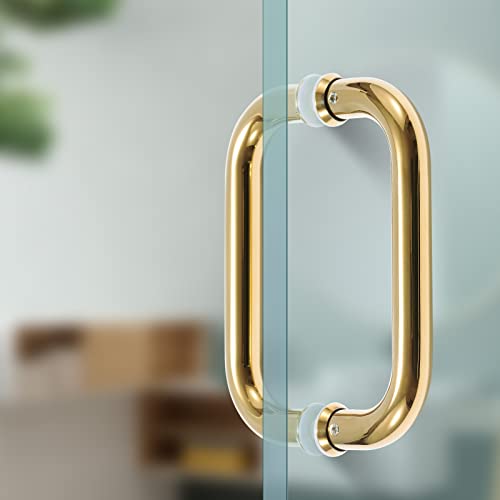 Ranbo Hardware 8" Back To Back Tubular Shower Door Pull Handle For Frameless Shower Doors, With Washers(8 Inch Polished Gold Finish) #TOP2