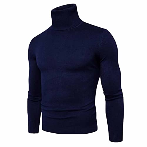 Men's Slim Fit Turtleneck Sweater Pullover Lightweight Knitwear Long Sleeve Thermal Top Stylish Winter Solid Outfit