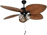 Palm Island Bali Breeze Ventilador de techo con un moderno ventilador de techo de interior/exterior tropical moderno con lámpara cinco cuchillas de hoja de palma con control remoto de control de