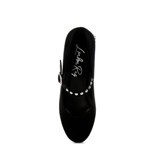 Image of London Rag Women's Studded Mary Jane Pumps | Block Heel Buckle Strap Dress Shoes | Vintage Style Casual Office & Party Footwear