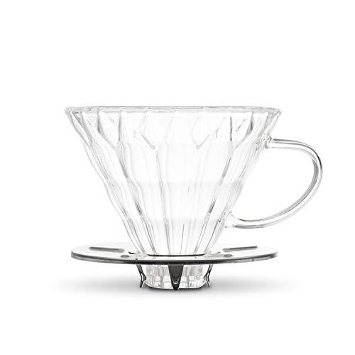 4 Cup Glass Dripper by Yama Glass I Pour Over Coffee Dripper with Cone Shape I Made of Thick, Heat Resistant Glass I Coffee Glass Dripper with Glass Handle, Shining Base