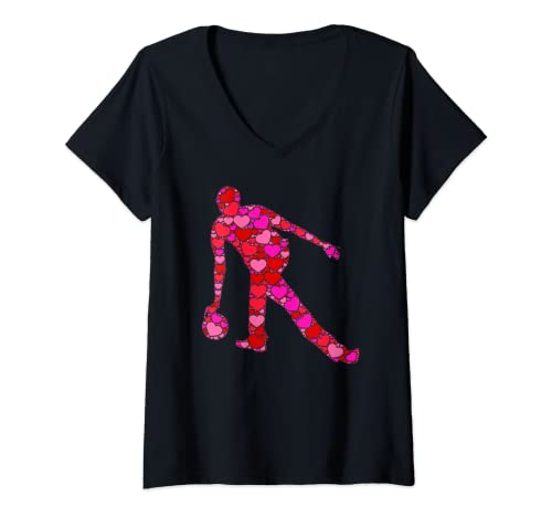 Mujer Regalo rosa del día de San Valentín del corazón rojo para hombres y niños - Bowling Camiseta Cuello V