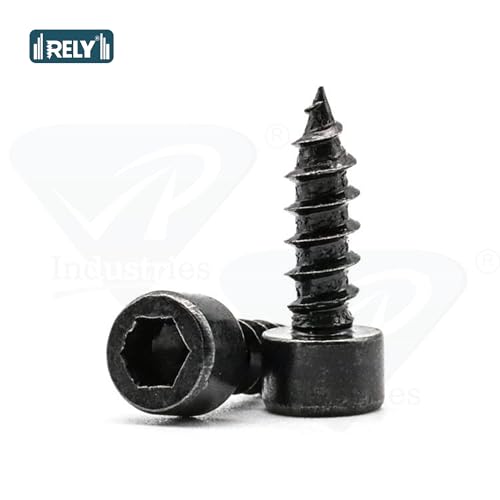 Image of Rely⇒VP INDUSTRIES (Pcs-25) M6.3x 50 mm Allen Socket Cap Head Self-Tapping Screw - Black Zinc Furniture Bolt for Wood Boards, Cabinets, Cupboards & Chairs