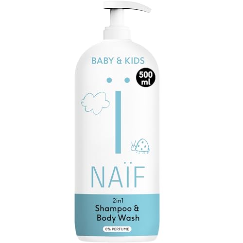 Naïf Champú y Gel de Ducha 2 en 1 para Bebés y Niños 0% Perfume – Limpieza suave sin lágrimas, sin SLES ni microplásticos, ingredientes naturales, dermatológicamente probado – 500 ml