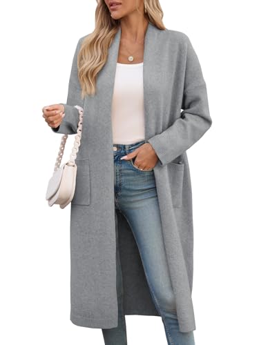 Saodimallsu Womens Long Cardigan Sweaters Chunky Knit Open Front Long Sleeve Casual Duster Coat Jackets with Pockets