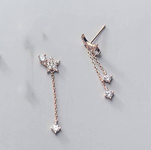 Boucles d'oreilles S925 argent pour femme asymétriques avec diamant étoile et lune