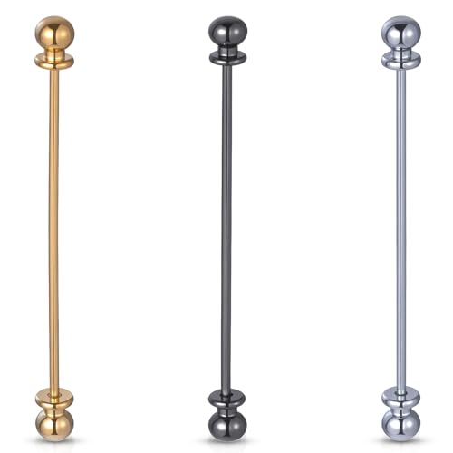 3pcs Collar Pins for Men, Brass Ball Collar Bars for Men Dress Shirts, Clasp Lapel Stick Brooch for Wedding & Business, Silver, Golden, Black