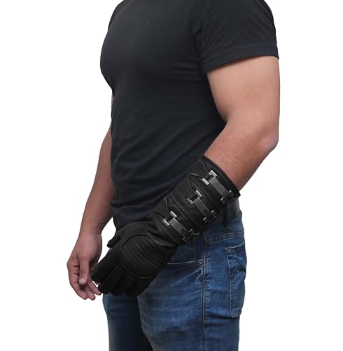 Image of URBAN BUCK Real Sheepskin Leather Sky Gauntlet Costume Glove - Regular Fit Long Arm Cuff Mens Unlined Cosplay Gloves