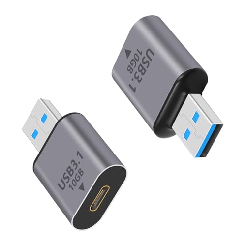 Danfetsoy 10GB USB 3.1 Male to USB C Female Adapter, Bi-Directional Type C Female to Type A Male Adapter Suitable for PC, Laptop, Smartphones, Power Bank, Tablets (Grey, 2-Pack)