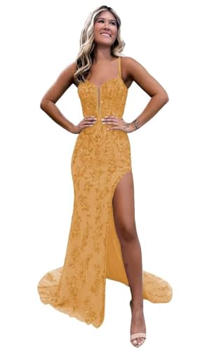 Image of Floral Sequin Prom Dresses Tulle 2026 Mermaid Long Corset Formal Evening Gowns with Slit