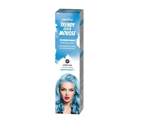 Venita - Mousse de Color Azure Blue - Ingredientes 100% Naturales - Color Vibrante y Duradero - Sin Químicos Agresivos - Unisex - Fácil Aplicación y Temporal - Azul - 75 ml