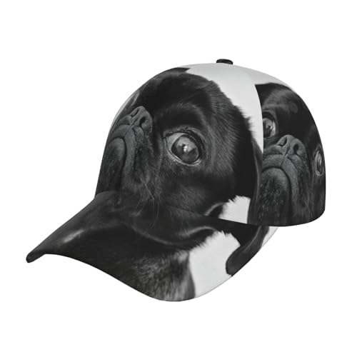 Casquette baseball noire homme femme KoNsev avec motif carlin noir réglable