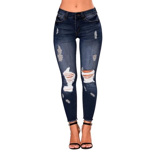 Skinny Jeans for Women Trendy Destroyed Ripped Stretchy High Waisted Jeans Casual Tummy Control Button Denim Pants2