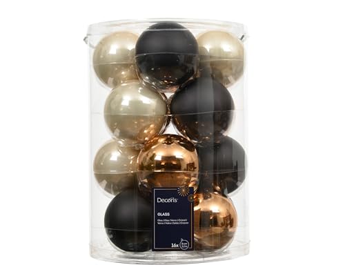 Kaemingk Weihnachtskugeln Glas 8cm 16 Stück - matt & glänzend - Große Christbaumkugeln Weihnachtsbaumkugeln für Weihnachten - Christbaumschmuck & Weihnachtsbaumschmuck - Schwarz Braun Mix
