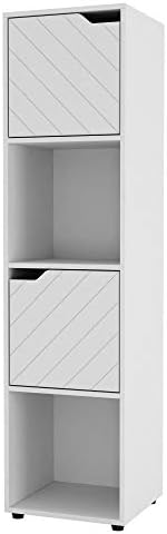 URBNLIVING White Wooden Cube Bookcase With Line Doors Display Shelf Storage Shelving Cupboard Modern (Grey Door, 4 Cube)