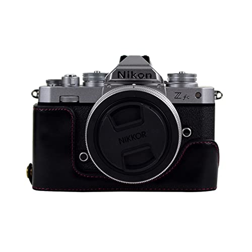 Rieibi Nikon zfc ケース、 Nikonミラーレス一眼カメラケース Nikon zfc カバー バッテリー交換可 三脚ネジ穴付き zfc カメラケース 保護ハーフケース ボディケース PUレザー(ブラック)