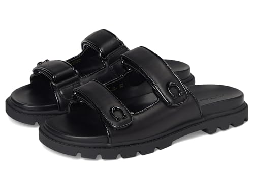 Coach Women's Sculpted C Double Band Sandal Flat, Black, 8