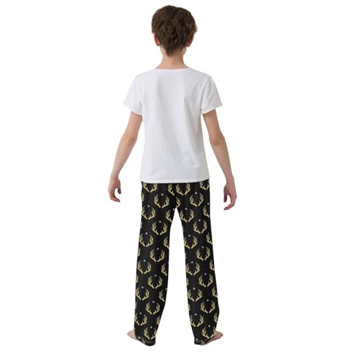 Golden Moose Head Boys Long Pants Soft Trousers Elastic Waist Kids Lounge Bottoms with Pockets S-XL3