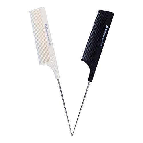 LEORX 2pcs Rat Tail Hair Comb Fine-tooth Hairstyling Comb Professional Hair Comb for Women (White and Black)