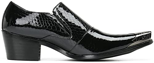 Santimon Mens Slip On Loafers Patent Leather Dress Shoes – Cuban Heel Metal-Cap Toe Loafers in Snake-Embossed or Studded, Gothic Western Formal Footwear3
