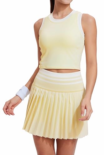Two Piece Tennis Skirt Set for Women High Waisted Pleated