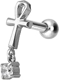 PIERCINGLINE Piercing de titanio con rosca interior ANKH + cristal – dorado, plateado, Stablänge: 8mm, Titanio, Cristal