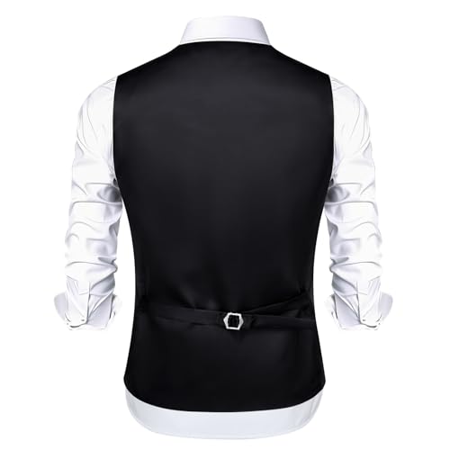 Image of DiBanGu Mens Vest and Tie Set Formal Paisley Waistcoat and Necktie Pocket Square Cufflinks Silk Suit Vest for Tuxedo Wedding