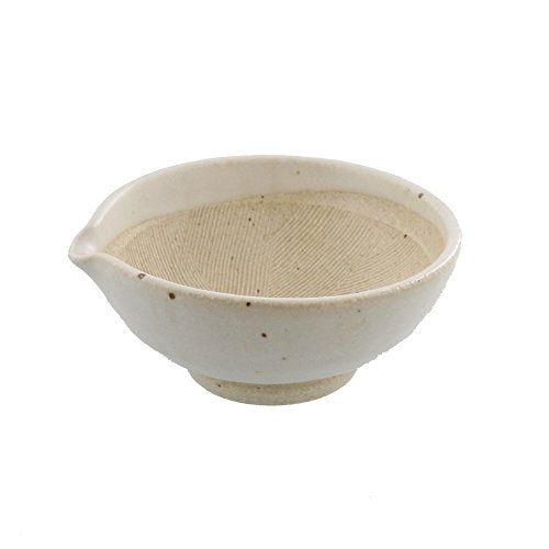 Tableware East Ceramic Mortar (Suribachi) with Spout 4.7 inches Handmade White Karatsu