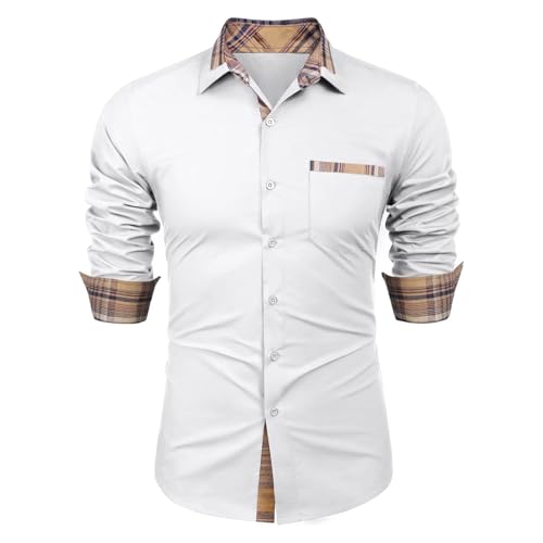Zetieny Herren Hemd Regular Fit Langarm Herrenhemden Freizeithemd Regular Businesshemd Elastiscer Musterhemd