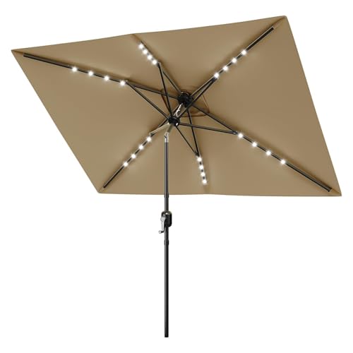 Garvee 10' x 6.5' Solar Rectangular Patio Umbrella with Lights, Outdoor Table Umbrella with Crank and Push Button Tilt, Market Umbrella with 6 Sturdy