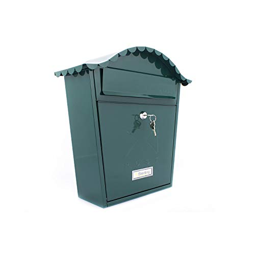 Sterling MB01G Classic Wall Mounted Galvanised Steel Lockable Weatherproof Post Box-Green-36x37x13cm, Green, 363x370x134mm